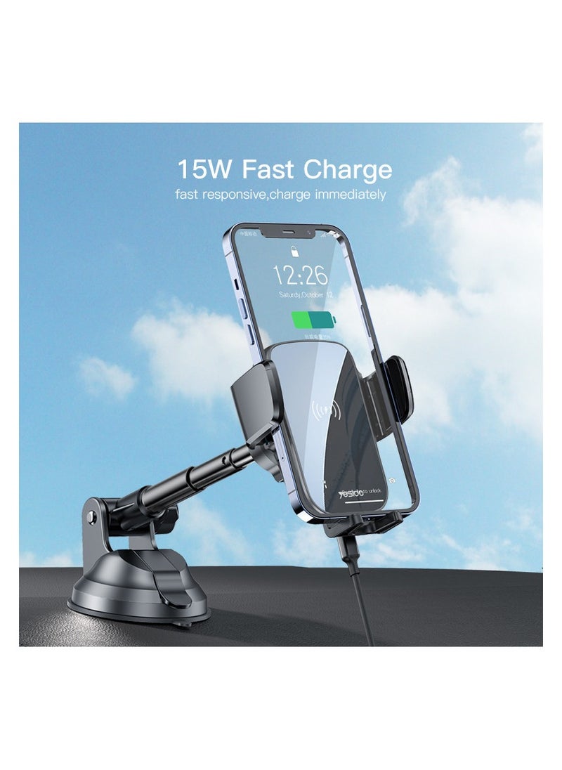 Yesido - C186 Suction Cup Air vent Phone Holder | 15W Wireless Memoried Clip Charging holder - Image 1