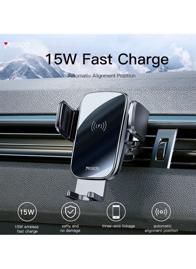 Yesido - C186 Suction Cup Air vent Phone Holder | 15W Wireless Memoried Clip Charging holder - Image 1