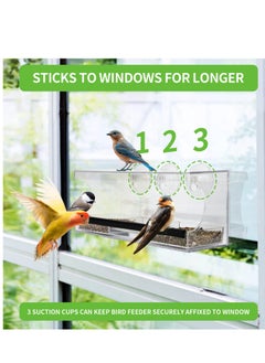 Excefore Clear Window Tray Bird Feeder, Squirrel Proof Window Weatherproof Outdoor Bird Feeders with 3 Section Tray and Roof Cover, Hangout Clear Bird House, Large Outside Hanging Birdhouse.  - Image 4
