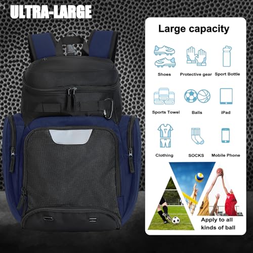 LARIPOP Large Basketball Backpack Sports Gym Bag with Ball Holder Ventilated Shoe Compartment Insulated Cooler Pockets Reflective Strips Fence Hook for Men Youth Athletic Training - Image 4