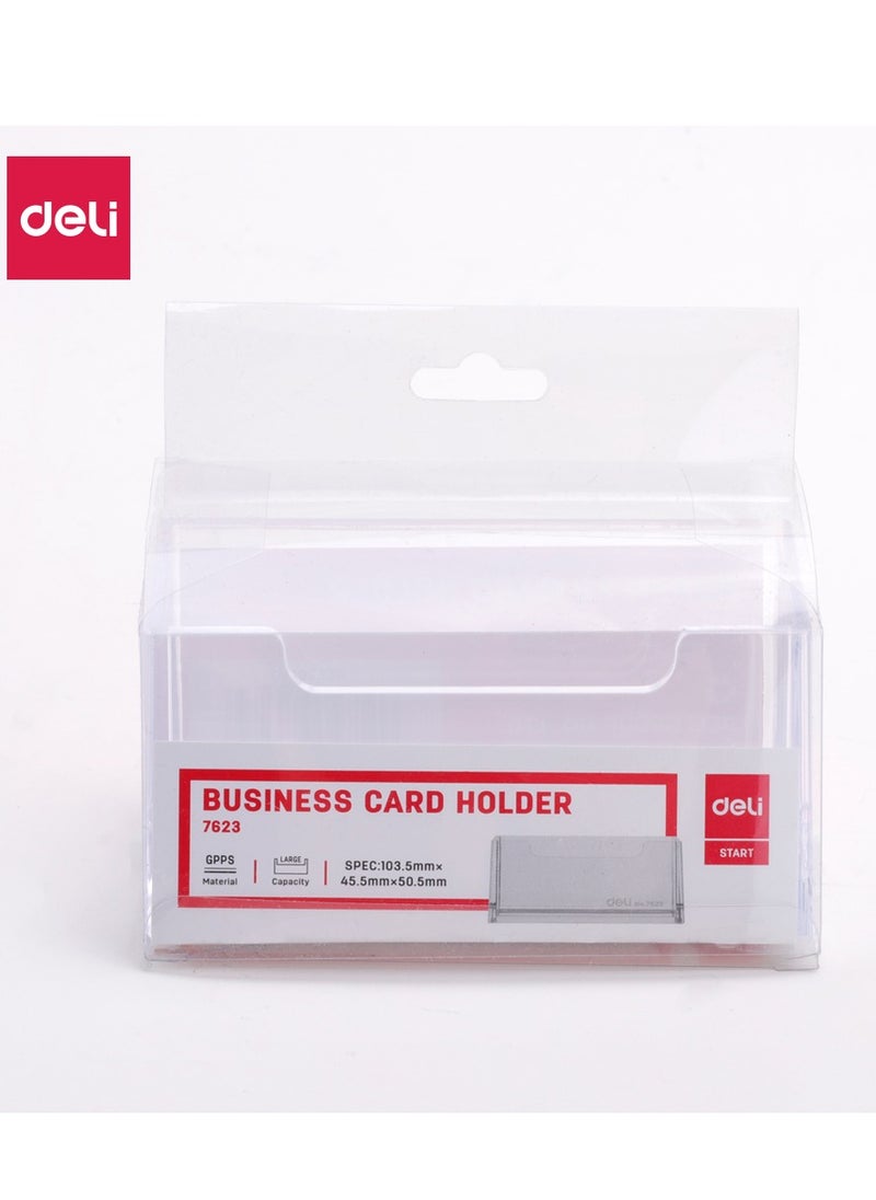 Deli Deli E7623 GPPS Business Card Holder - 100x38x82mm, Transparent, 1PCS/OPP Bag - Ideal for Office & Professional Use  - Image 1