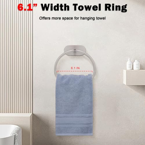 Livabber Towel Ring for Bathroom, 304 Stainless Steel Hand Towel Holder, Heavy Duty Towel Hanger for Bath, Kitchen, Hotel (4″ Self-Adhesive Base, Brushed Nickel) - Image 4