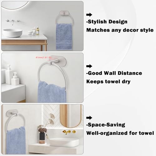 Livabber Towel Ring for Bathroom, 304 Stainless Steel Hand Towel Holder, Heavy Duty Towel Hanger for Bath, Kitchen, Hotel (4″ Self-Adhesive Base, Brushed Nickel) - Image 5