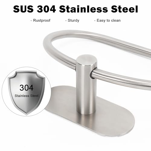 Livabber Towel Ring for Bathroom, 304 Stainless Steel Hand Towel Holder, Heavy Duty Towel Hanger for Bath, Kitchen, Hotel (4″ Self-Adhesive Base, Brushed Nickel) - Image 3