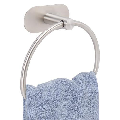 Livabber Towel Ring for Bathroom, 304 Stainless Steel Hand Towel Holder, Heavy Duty Towel Hanger for Bath, Kitchen, Hotel (4″ Self-Adhesive Base, Brushed Nickel) - Image 1