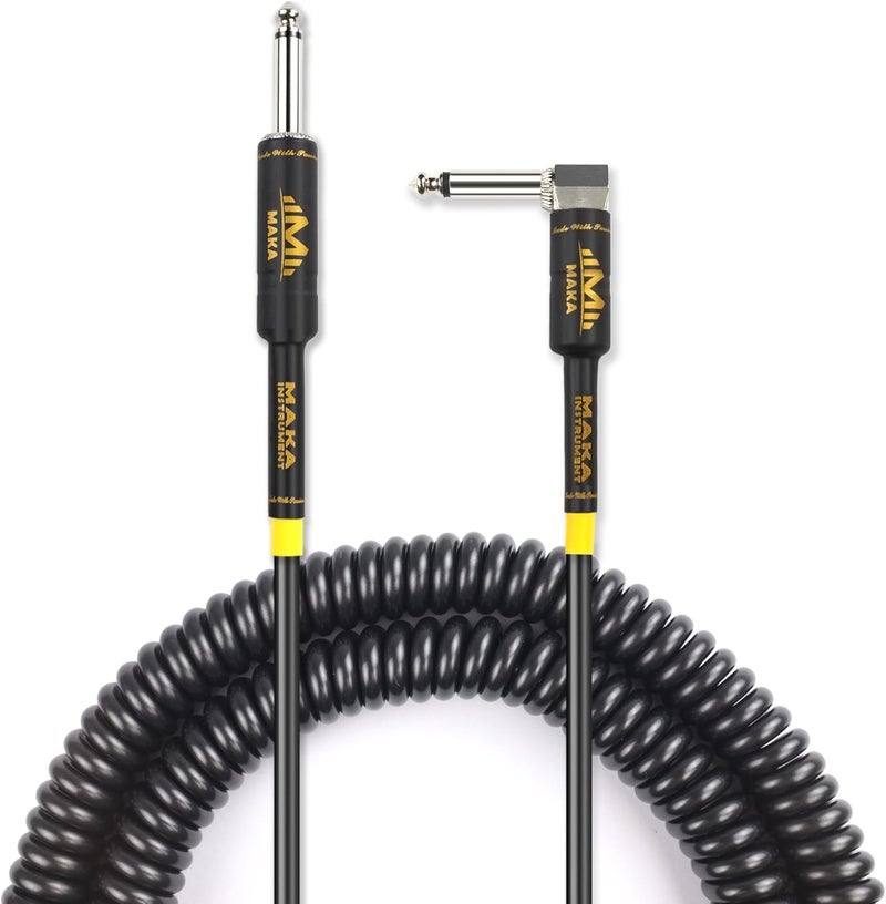 MAKA Premium Guitar Coil Cable 40 Feet, Instrument Coiled Curly Cord for Guitar Bass, 1/4 inch Right Angle to Straight, Pearl Black - Image 1