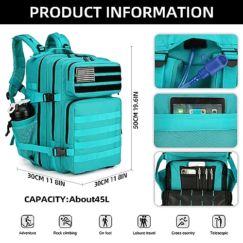 Lovelinks21 45L Tactical Assault Backpack 3 day assault pack with Molle Waterproof backpack Rucksack for Tactical Backpacks (Lake Blue) - Image 4
