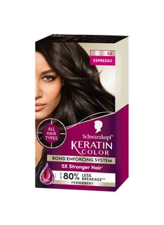 Schwarzkopf Schwarzkopf Keratin Color Permanent Hair Color, 3.0 Espresso, 1 Application - Professionally Inspired Permanent Hair Dye, for up to 80% Less Breakage vs Untreated Hair and up to 100% Gray Coverage 