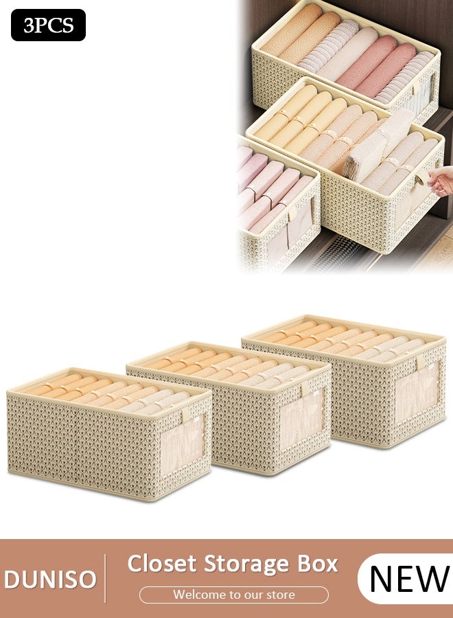DUNISO 3 Pieces Foldable Closet Storage Organizer Washable Closet Storage Box with Carrying Handles Cube Storage Bin for Clothes Wardrobe Home Bedroom Office - Image 1