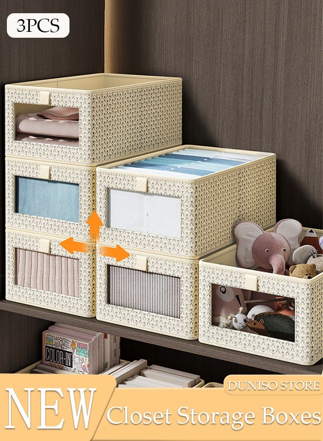 DUNISO 3 Pieces Foldable Closet Storage Organizer Washable Closet Storage Box with Carrying Handles Cube Storage Bin for Clothes Wardrobe Home Bedroom Office - Image 1