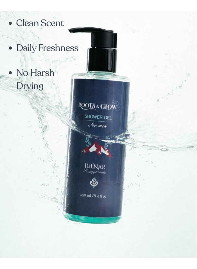 Roots & Glow Shower Gel for Men – 250ml Pomegranate Energizing Body Wash – Deep Cleansing Nourishing Formula – Refreshing Scent, Non-Drying – Pump Dispenser – Roots & Glow - Image 2