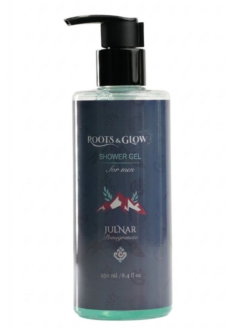 Roots & Glow Shower Gel for Men – 250ml Pomegranate Energizing Body Wash – Deep Cleansing Nourishing Formula – Refreshing Scent, Non-Drying – Paraben-Free – Pump Dispenser – Roots & Glow - Image 1