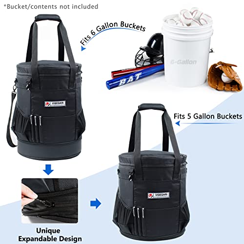 VIGEGARI VIGERARI Baseball Bucket Bag- Coach Bag-Expandable Softball Bucket Organizer with Padded Seat-Coach Gifts-Training Equipment, Baseball Gear, Accessories - Image 4