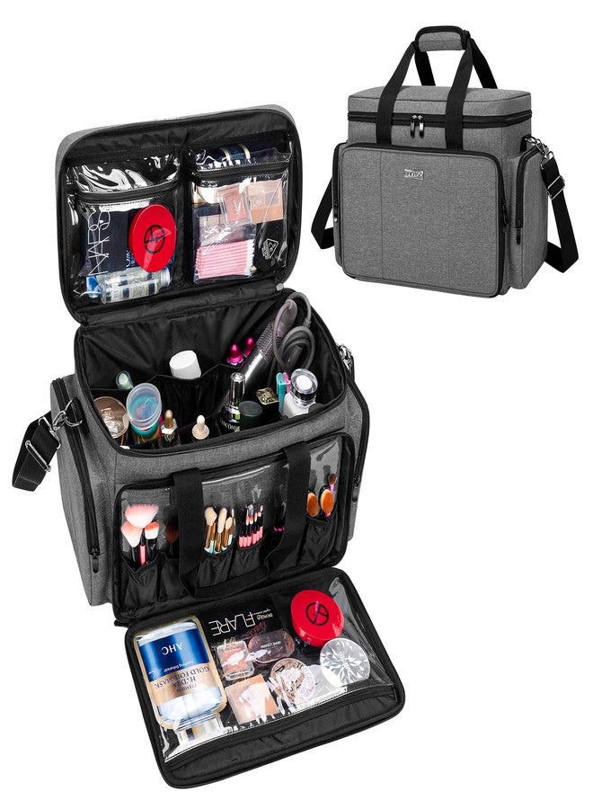 BAFASO Large Makeup Bag Cosmetic Bag with Removable Dividers, Travel Makeup Case Holds Cosmetics and Hair Supplies, Gray - Image 1