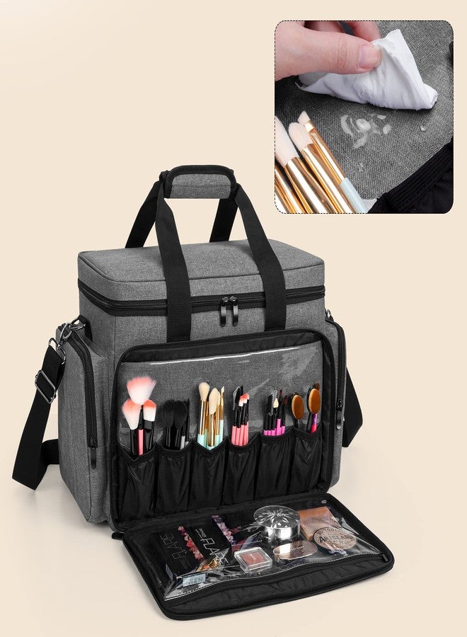 BAFASO Large Makeup Bag Cosmetic Bag with Removable Dividers, Travel Makeup Case Holds Cosmetics and Hair Supplies, Gray - Image 2