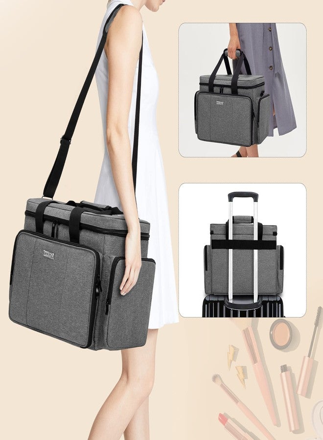 BAFASO Large Makeup Bag Cosmetic Bag with Removable Dividers, Travel Makeup Case Holds Cosmetics and Hair Supplies, Gray - Image 5