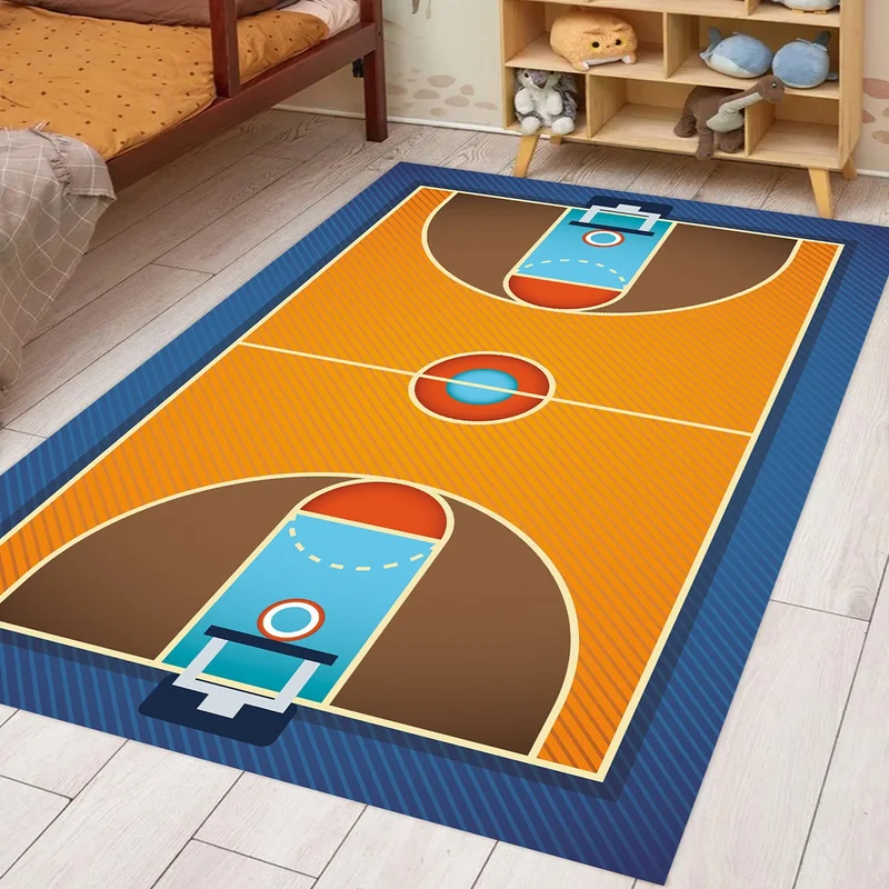 Vagonik Basketball Court Patterned Digital Printed Carpet with Non-Slip Base Washable Children's Room Carpet