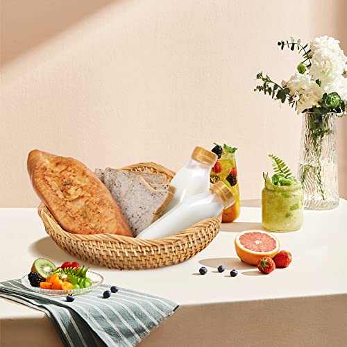 Whalehub Natural Rattan Round Fruit Basket Bowls, Hand Woven Decor Serving Baskets, Wicker Storage for Dinning Room (Wave-Small)＜7.9''(D) X2.6''(H)＞ - Image 4