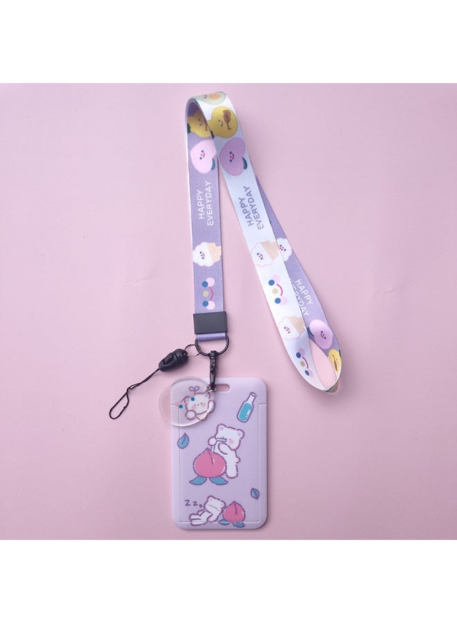 NIBEMINENT 1 - Piece Cartoon Peach Fruit Kpop Photo Card Holder Pendant Key Chain ID Badge Holder ID Card Holder Photo Card Protector for School ID Office ID Access Card for Women Girls - Image 1