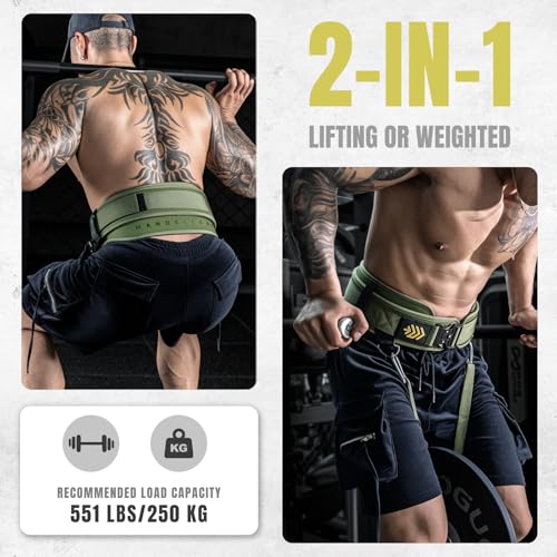 M MANUEKLEAR MANUEKLEAR 2-in-1 Weightlifting Belt & Dip Belt with 36.7 IN Rope, Double-Layer Weight Lifting Belts, Powerlifting Gym Weighted Belt for Pull Up Squat - Image 2