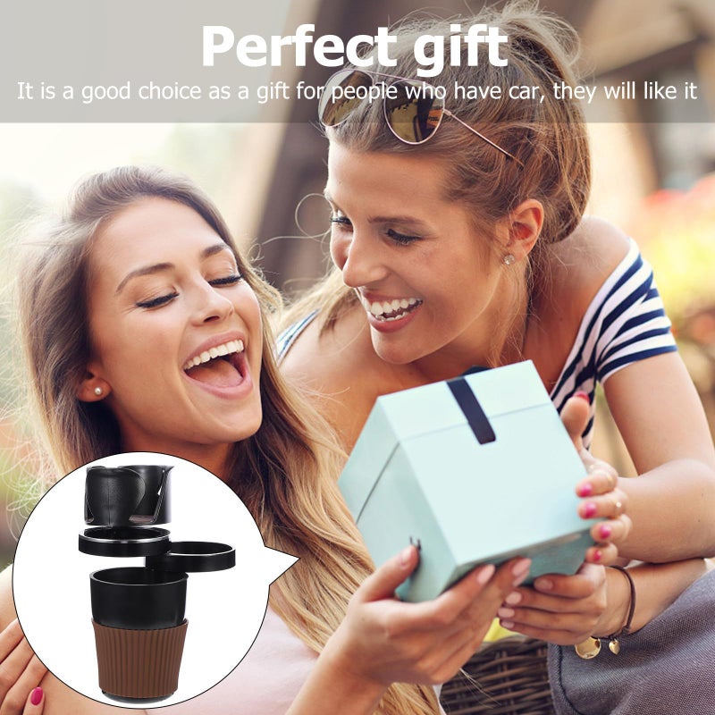 Rotating Car Cup Holder Expander Black Silver Edge Auto Drink Bottle Holder - Image 5