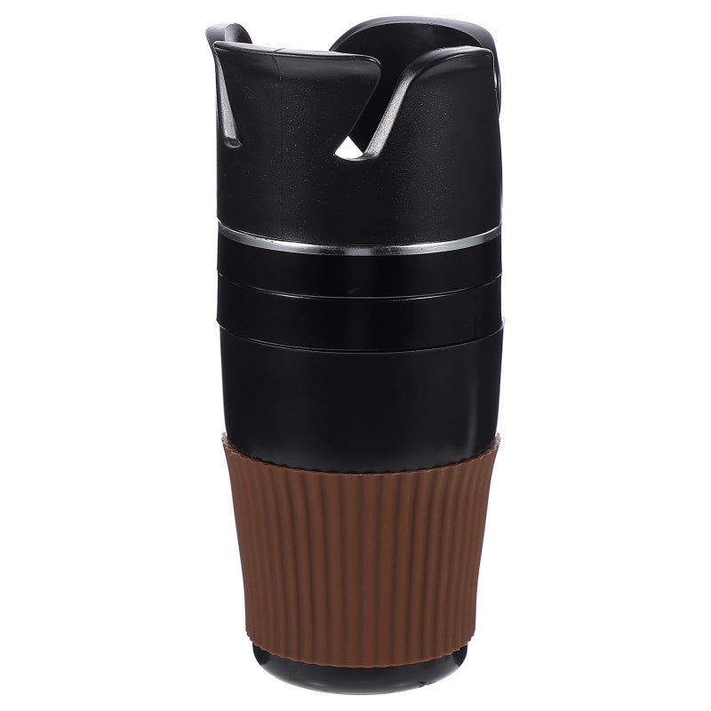 Rotating Car Cup Holder Expander Black Silver Edge Auto Drink Bottle Holder - Image 1