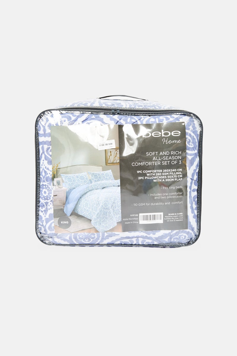 Bebe Home 3Pcs King Size Allover Print Soft And Rich All-Season Comforter Set, Multicolor  - Image 1