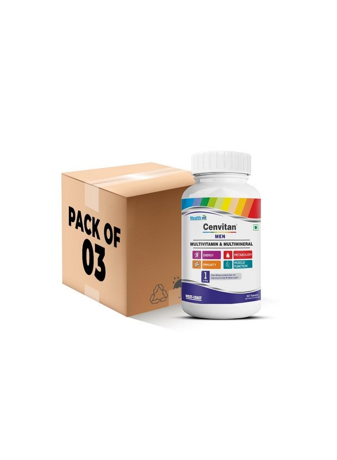 Healthvit Cenvitan Multivitamin for Men - 60 Tablets with 24 Nutrients | Immunity Booster, Energy, Stamina & Recovery | Multivitamin for Men (Pack of 3) - Image 1