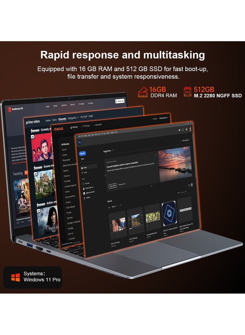 Acemagic Gaming Laptop With 16 Inch Full HD (1920x1080) Display, Intel Alder Lake N97 Processor/16GB RAM DDR4/512GB SSD/Windows 11 Pro/ english grey - Image 5