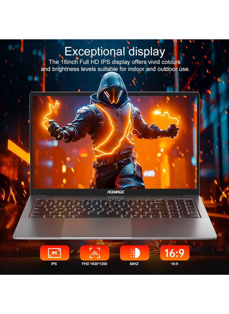 ACEMAGIC Laptop Acemagic 16 inch FHD Display, SO-DIMM DDR4 16GB RAM M.2 2280 NGFF 512GB SSD with Intel 12th Gen Alder Lake N97(4C/4T, Up to 3.6GHz) Support WiFi6/BT5.0/1MP WebcamUSB3.2/Type-C/Windows 11 Pro/16:10/AD Metal house  - Image 4