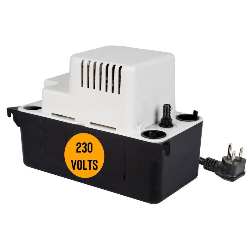 Little Giant VCMA-20UL 230 Volt, 80 GPH, 1/30 HP Automatic Condensate Removal Pump for HVAC/Refrigeration Systems/Dehumidifiers (no safety switch), 6-Foot Cord, White/Black, 554451 - Image 1