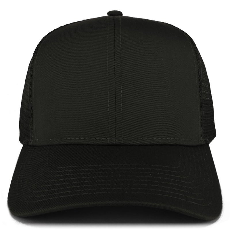 Armycrew XXL Oversize High Crown Adjustable Plain Mesh Back Trucker Baseball Cap - BLACK - Image 2