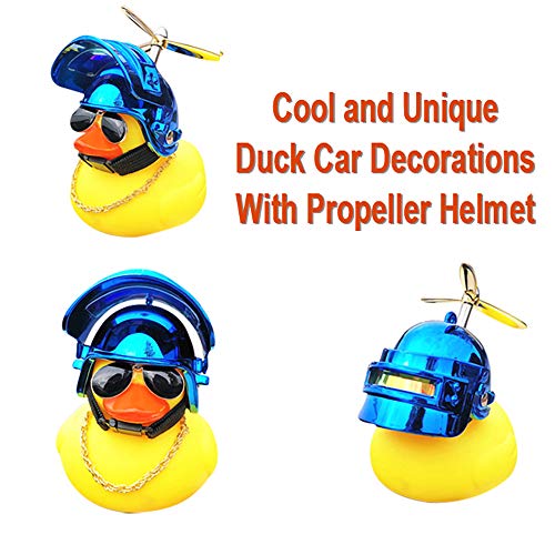 wonuu Rubber Duck Car Ornaments Yellow Duck Car Dashboard Decorations with Propeller Helmet - Image 2