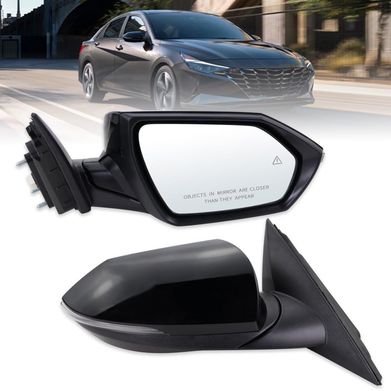 Lqito Right Passenger Side Mirror Compatible With 2021 2022 2023 2024 2025 Hyundai Elantra With Manual Folding Power Glass Heated Blind Spot Turn Signal Black Replace87620AA1708Pins