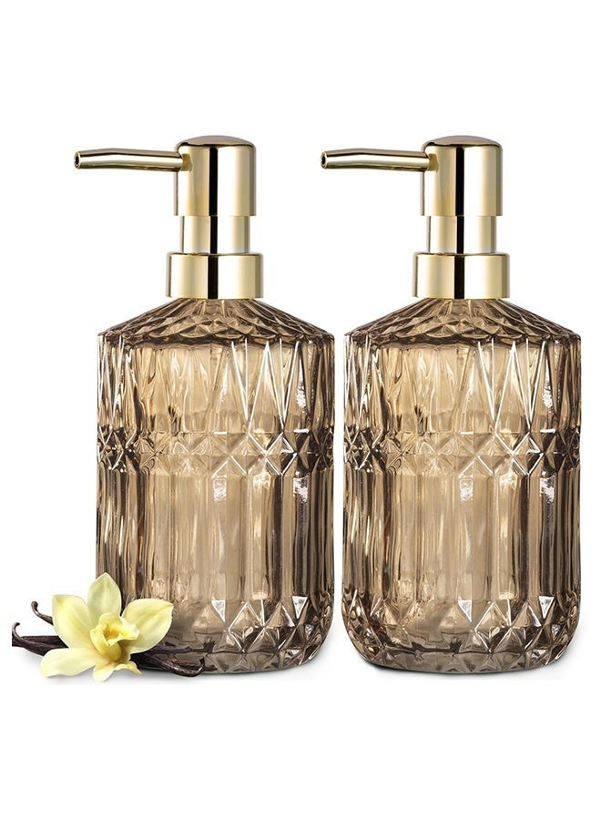 Arabest Clear Glass Soap Dispenser with ABS Plastic Pump, Crystal Lotion Dispensers for Kitchen Sink, Bathroom (2Pack Brown) - Image 1