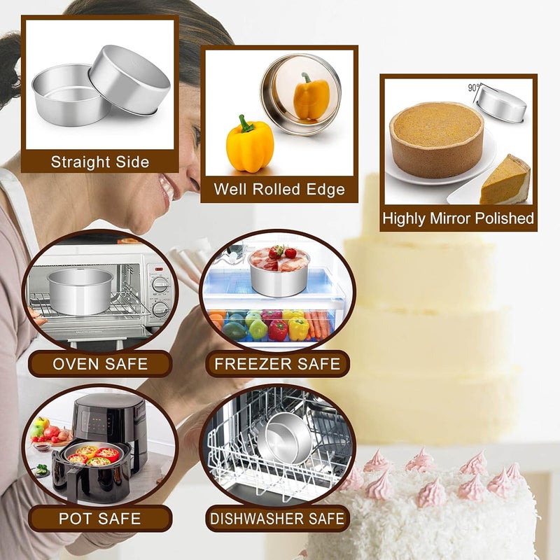 E-far Deep Cake Pan Set of 3 (6 inch/8 inch/9½ inch), Stainless Steel Round Layer Cake Baking Pans, Metal Tier Cake Tins for Wedding Birthday, Leak Proof & Straight Side, Non-toxic & Dishwasher Safe - Image 3