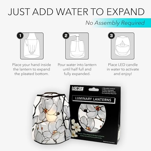 MODGY Luminary Lanterns 4-Pack - Floating LED Candles with Batteries Included - Luminaries are Great for Weddings, Parties, Patios & Celebrations of All Kinds (Louis C. Tiffany Magnolia Window) - Image 4