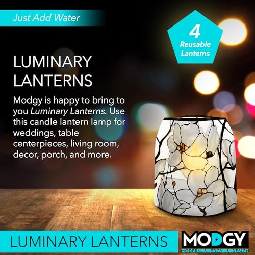 MODGY Luminary Lanterns 4-Pack - Floating LED Candles with Batteries Included - Luminaries are Great for Weddings, Parties, Patios & Celebrations of All Kinds (Louis C. Tiffany Magnolia Window) - Image 2