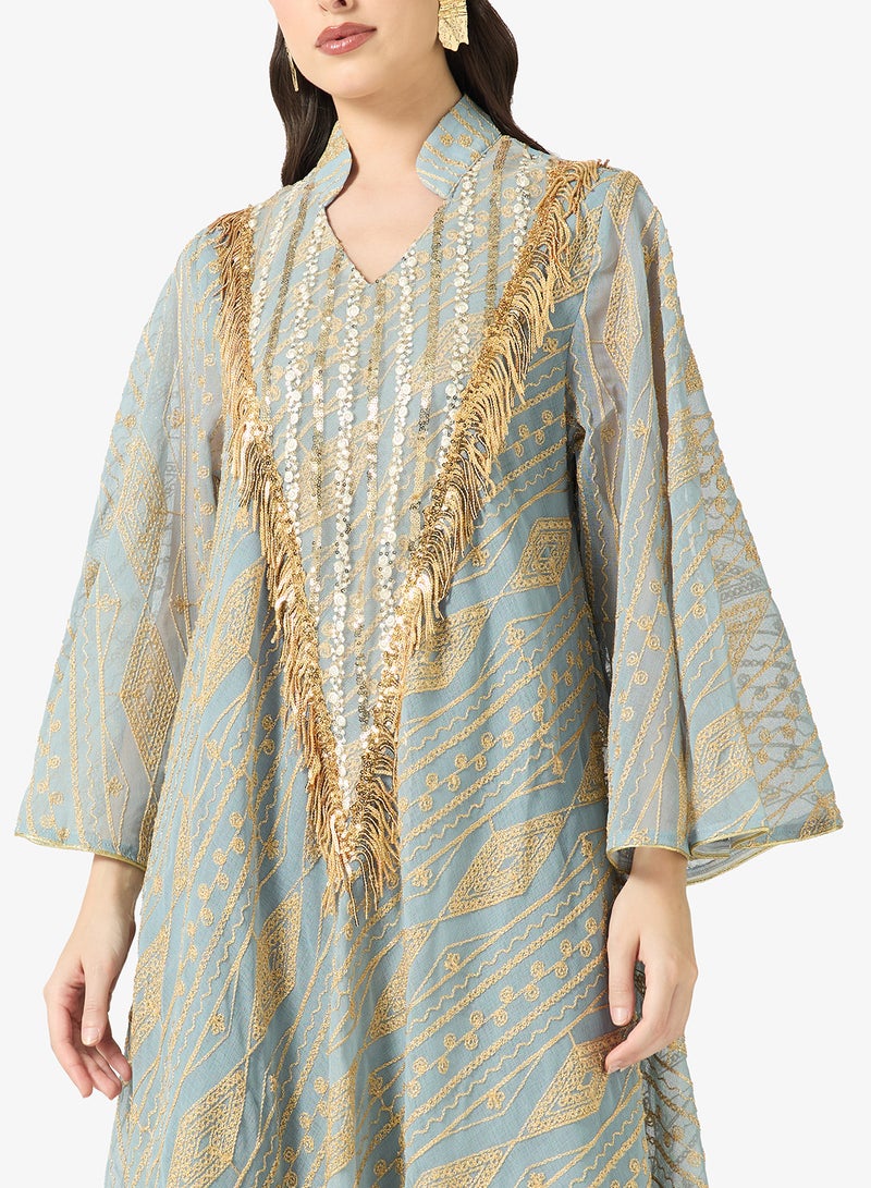 Khizana Embellished Jalabiya With Flared Sleeves - Image 3