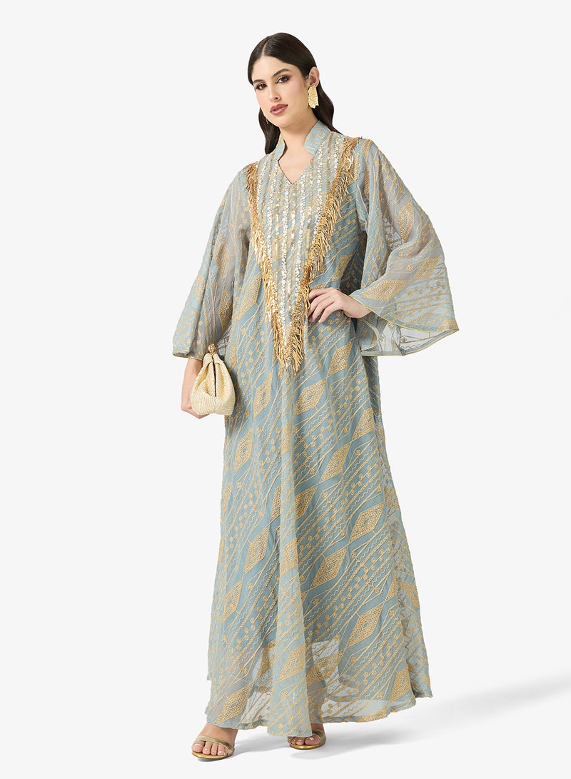 Khizana Embellished Jalabiya With Flared Sleeves - Image 4