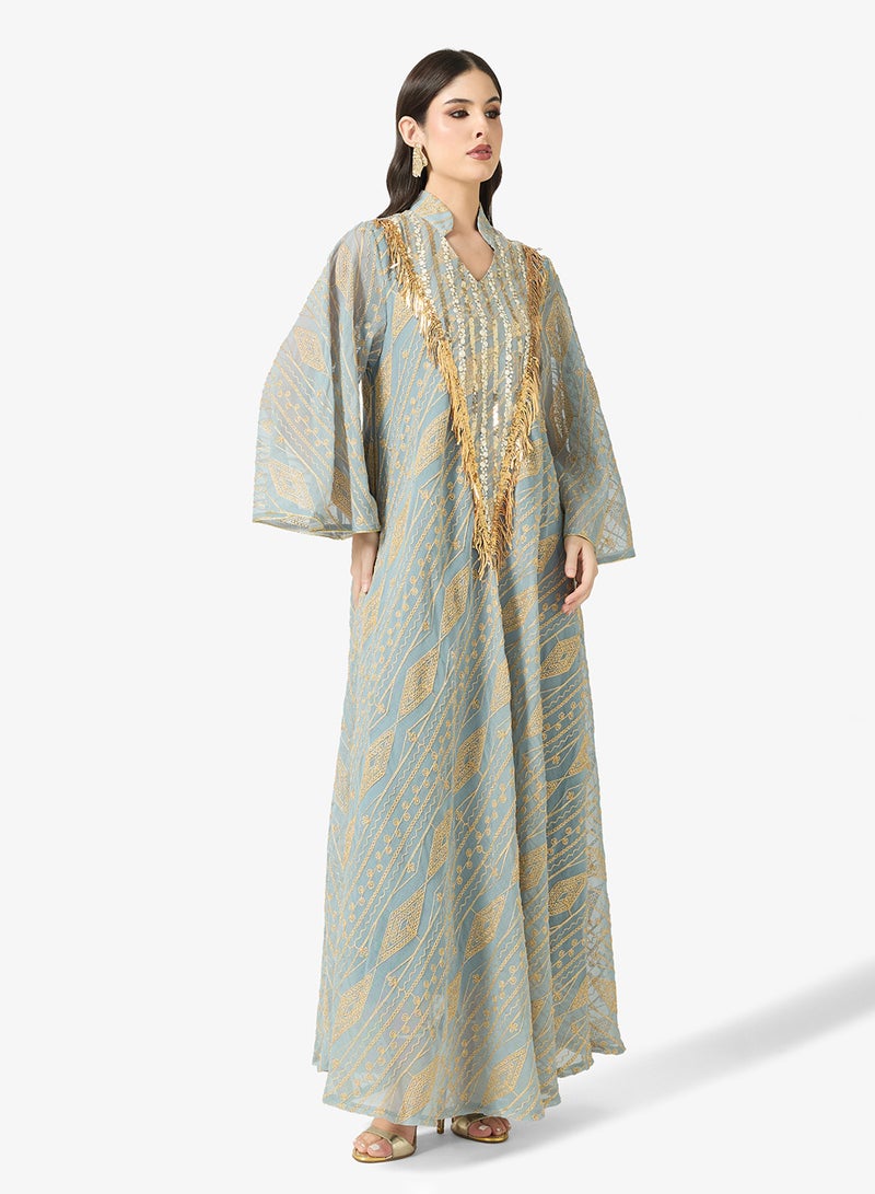 Khizana Embellished Jalabiya With Flared Sleeves - Image 1