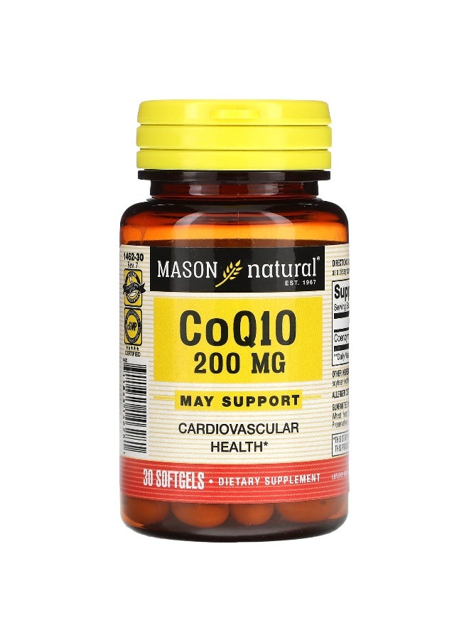 Mason Natural Mason Natural, Co Q10, 200 mg, 30 Softgels  - Image 1