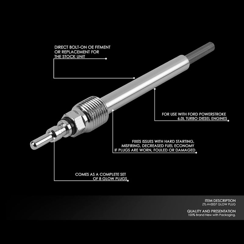 DNA Motoring ZTL-H-0007 Complete Set of 8 Glow Plugs for Powerstroke 6.0L V8 Turbo Diesel - Image 2