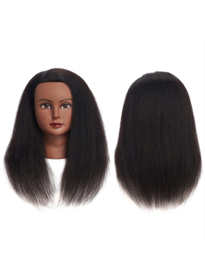 training head Traininghead 100% Real Hair Mannequin Head Training Head Cosmetology Doll Head Manikin Practice Head Hairdresser With Free Clamp Holder Female (Black Hair B) - Image 2