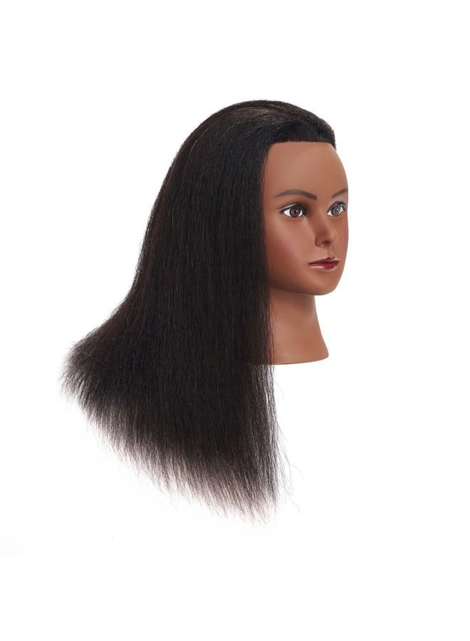 training head Traininghead 100% Real Hair Mannequin Head Training Head Cosmetology Doll Head Manikin Practice Head Hairdresser With Free Clamp Holder Female (Black Hair B) - Image 5