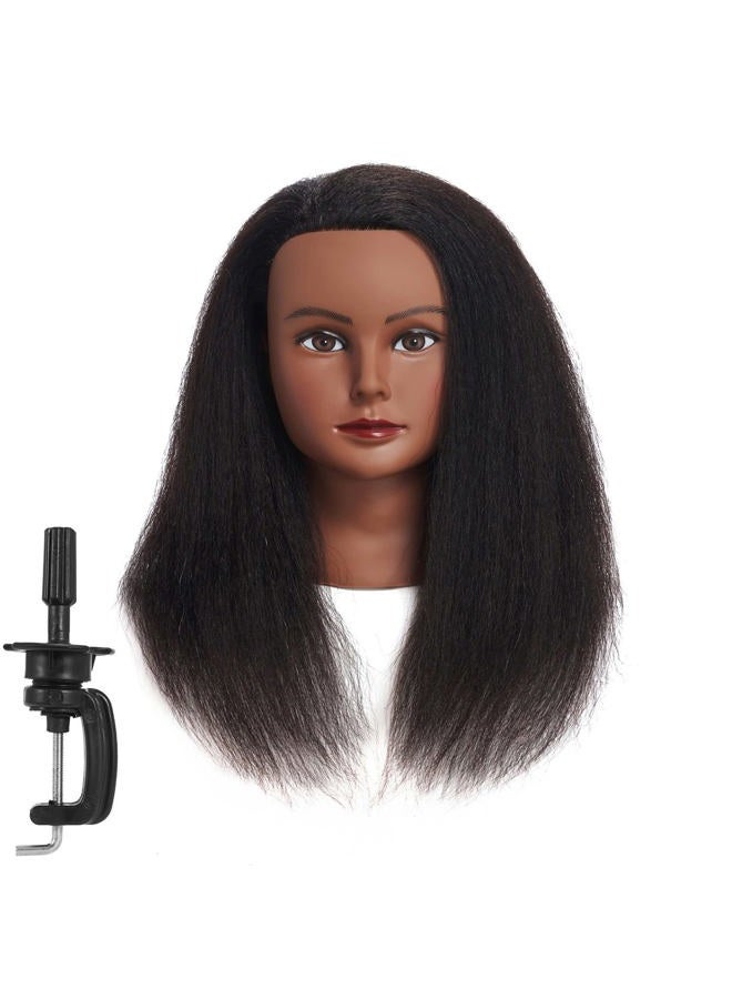 training head Traininghead 100% Real Hair Mannequin Head Training Head Cosmetology Doll Head Manikin Practice Head Hairdresser With Free Clamp Holder Female (Black Hair B) - Image 1