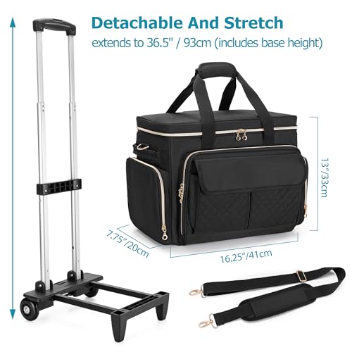 LUXJA Rolling Sewing Machine Case with Multiple Pockets, Sewing Machine Bag with Wheels and Detachable Shoulder Strap (Compatible with Most Standard Sewing Machines), Black - Image 5
