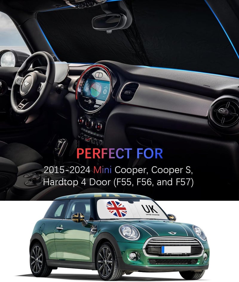 GZSH ترقية واقي الشمس الأمامي للزجاج الأمامي - واقي شمس قابل للطي لميني كوبر، مناسب لميني كوبر إس هاردتوب 4 أبواب 2015-2024، بعلم الاتحاد جاك |يحافظ على برودة الجزء الداخلي للسيارة| - Image 2