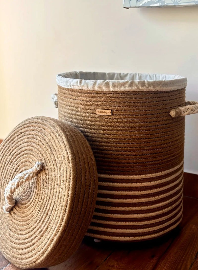 Striped Jute Cotton Laundry Basket  - Image 1