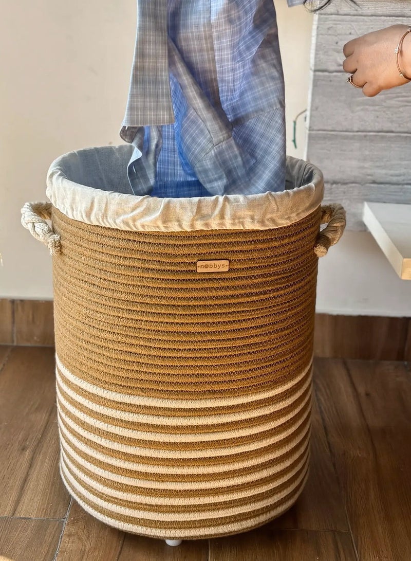 Striped Jute Cotton Laundry Basket  - Image 2